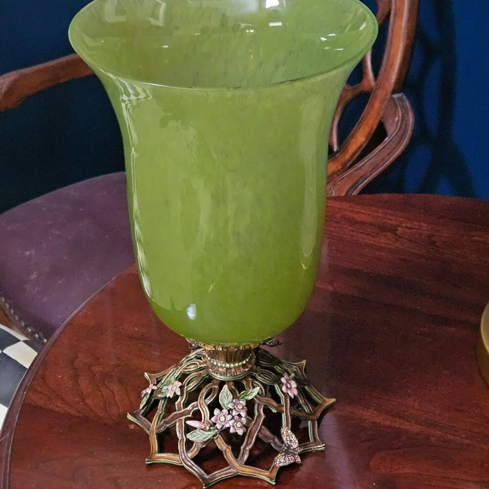 STATEMENT JAY STRONGWATER BUTTERFLY FLOWER CRYSTAL ENAMEL VASE CENTERPIECE OBJET